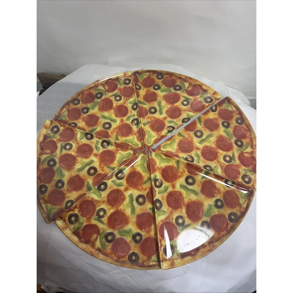 6 Melamine PEPPERONI PIZZA PLATES Triangle Individual Slices Dinnerware‎ 90's